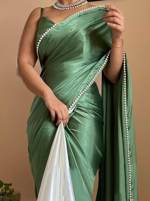 NILKNTH Solid/Plain Bollywood Satin Saree(Light Green)