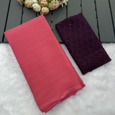 Sanskriti Synthetics Solid/Plain Handloom Georgette Saree(Pink)