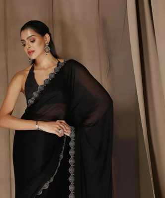 MAYRAAFASHION Embellished Bollywood Art Silk Saree(Black)