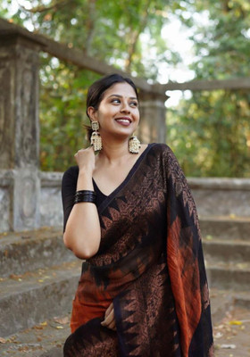 parthfabric Woven Banarasi Art Silk, Jacquard Saree(Black)