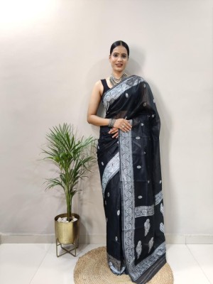 THAETA Printed Kanjivaram Pure Silk, Art Silk Saree(Black)