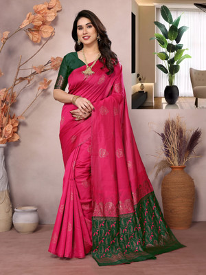 JEEMONJA Woven, Self Design Kanjivaram Pure Silk, Art Silk Saree(Pink)