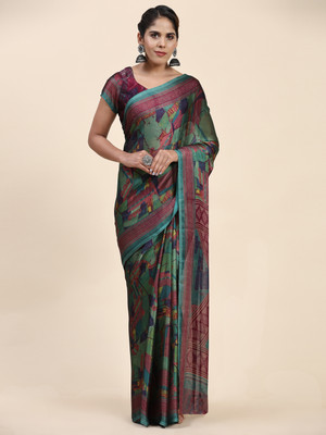 GOPINATH WEAVES Digital Print Assam Silk Chiffon Saree(Multicolor)