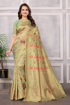 HITESH ENTERPRISE Self Design Banarasi Polyester Saree(Green)