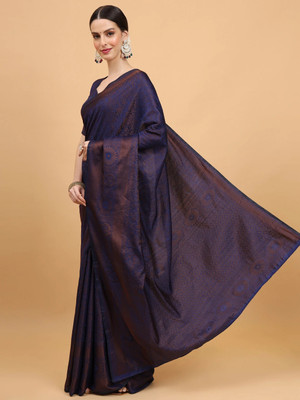 SHRIMAY Woven Kanjivaram Silk Blend Saree(Dark Blue)