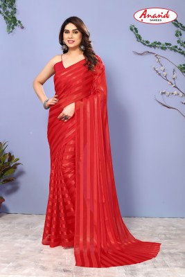 Anand Sarees Embellished, Striped, Self Design Leheria Satin Saree(Red)