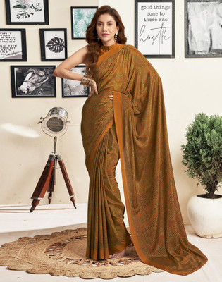 Divastri Solid/Plain Daily Wear Silk Blend, Crepe Saree(Mustard, Green)