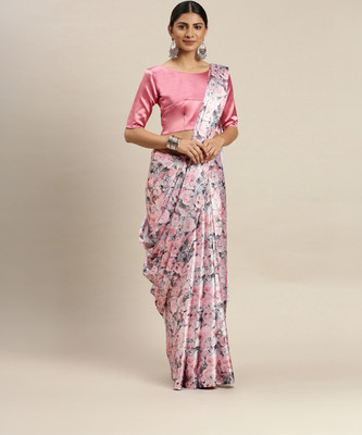 Fabian Fashion Floral Print, Digital Print Bollywood Satin Saree(Multicolor)