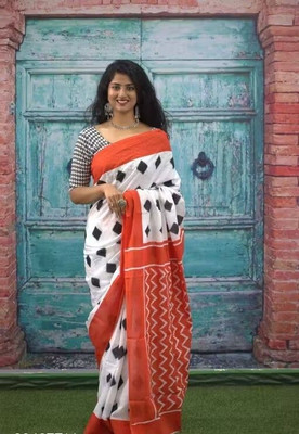 FRIYAL Printed Bollywood Cotton Linen Saree(Multicolor)