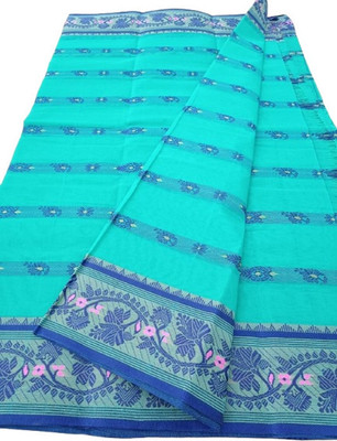 KhayaFashion Woven Tant Pure Cotton Saree(Pack of 2, Light Blue)