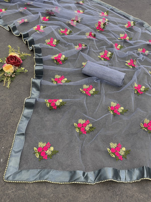 TANVI DESIGNER Self Design Bollywood Net Saree(Grey)