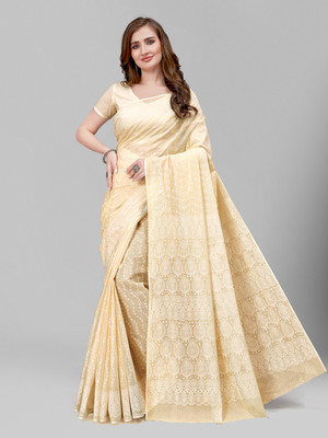 RATAN Floral Print Daily Wear Pure Cotton Saree(Beige)