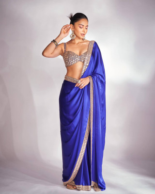 Arena fab Self Design Bollywood Satin Saree(Blue)