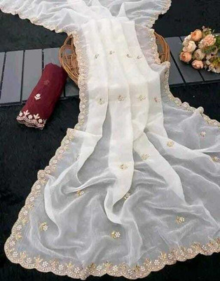 KesariyaVeil Embroidered Bollywood Georgette Saree(White)