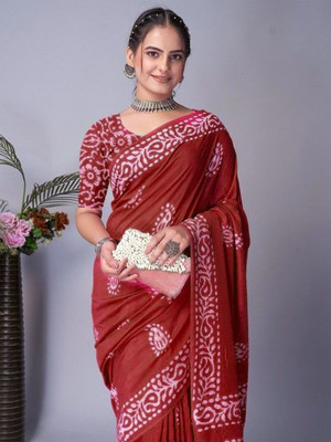 Pionex Printed, Paisley Chanderi Chanderi, Pure Cotton Saree(Red)