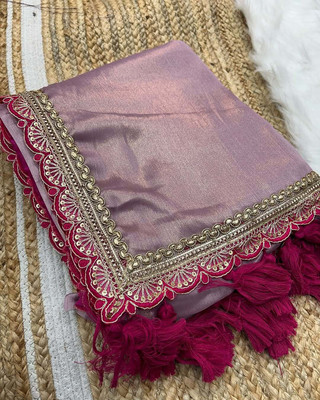 Brahmani Creation Embroidered Kanjivaram Chiffon, Georgette Saree(Purple)