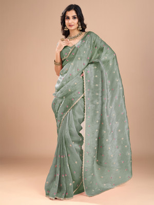 Tasrika Embroidered Bollywood Organza Saree(Light Green)