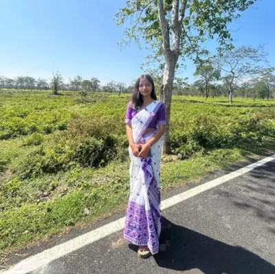 siyaramfabrics Digital Print, Woven Mekhela Chador Cotton Silk Saree(White)