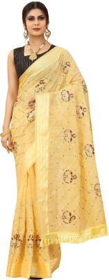 Kanha Fashion Embroidered Bollywood Cotton Linen Saree(Yellow)