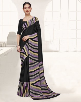 SIRIL Geometric Print, Printed Daily Wear Crepe Saree(Black, Multicolor)