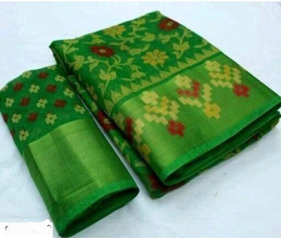 Suali Printed, Self Design, Checkered Daily Wear Cotton Silk Saree(Green)