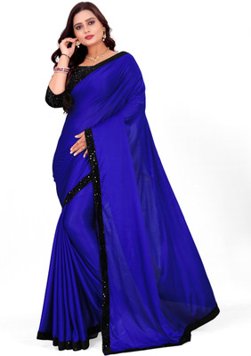 Memsaab Creation Solid/Plain Bollywood Lycra Blend Saree(Light Blue)