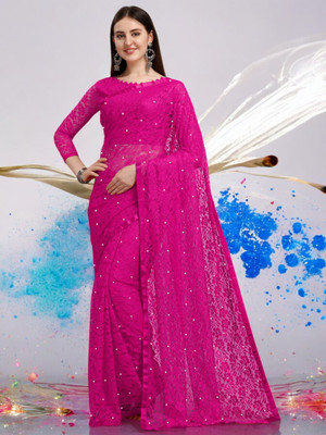 NexxaFashion Self Design Bollywood Net Saree(Pink)