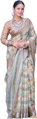 StyleDeal Printed Daily Wear Cotton Linen Saree(Brown)