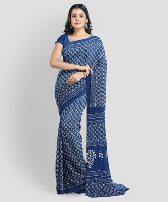SITA MAHALAKSHMI FASHION Printed Bollywood Cotton Blend Saree(Blue)