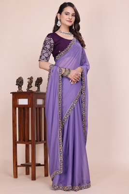 K 5 FASHION Embroidered Bollywood Georgette Saree(Purple)