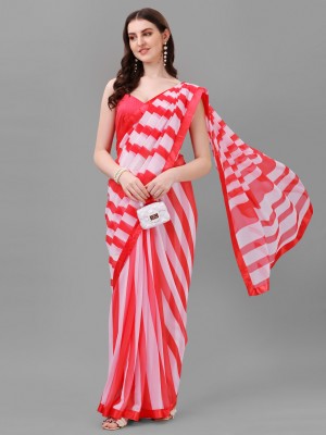 IMPENETRABLE Striped Bollywood Georgette, Chiffon Saree(Pink)