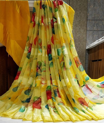 Bombey Velvat Fab Printed Bollywood Chiffon Saree(Yellow)