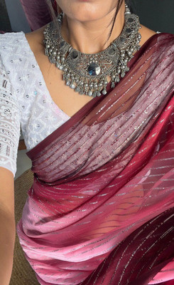 SICHYAH Striped Bollywood Georgette Saree(Pink)