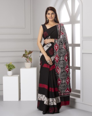 COTTON MULMUL STORE Printed, Blocked Printed, Floral Print, Color Block, Hand Painted, Dyed Daily Wear Pure Cotton Saree(Red)