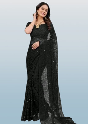 Paanthcreation Self Design Bollywood Net Saree(Black)