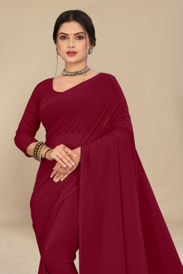 STAVA CREATION Solid/Plain Daily Wear Georgette Saree(Red)