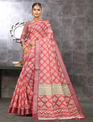 Gajal Printed Kanjivaram Pure Cotton, Cotton Linen Saree(Maroon)