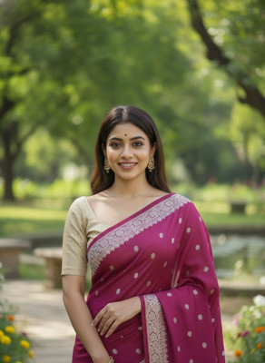 Bindi Printed Banarasi Art Silk, Pure Silk Saree(Purple)