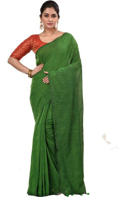 BalikaTextile Solid/Plain Handloom Pure Cotton Saree(Green)