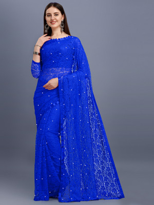 LOROFY Self Design Bollywood Net Saree(Blue)