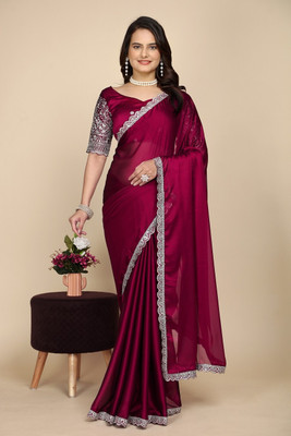 JIVI CLOTHING Embellished Bollywood Chiffon Saree(Maroon)
