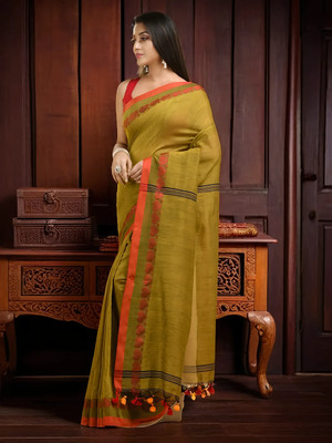 dB DESH BIDESH Solid/Plain, Woven Daily Wear Pure Cotton Saree(Green)