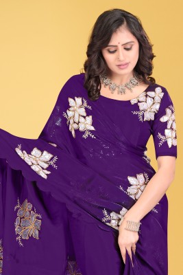 AVIRAT DESIGNER STUDIO Embroidered Bollywood Georgette, Chiffon Saree(Purple)