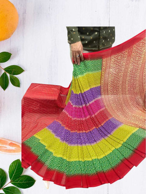 NEWOMDESIGNER Printed Bollywood Georgette Saree(Red)