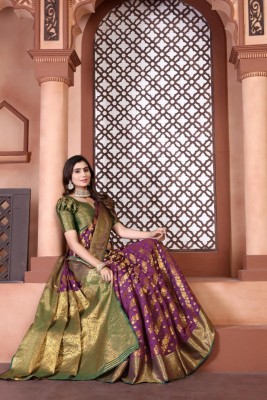 LAVYANSH CREATION Woven, Self Design Banarasi Silk Blend, Jacquard Saree(Purple)