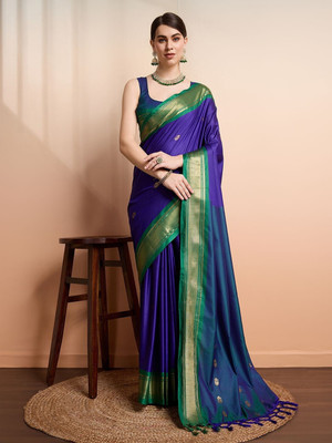 Paithani Woven Kanjivaram Pure Silk Saree(Dark Green, Blue)