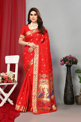 GOLDOLL FAB Woven Paithani Jacquard Saree(Red)