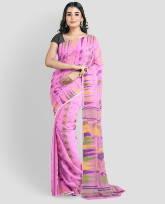 TRANDE Woven Jamdani Cotton Silk Saree(Pink)