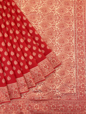 GORAL Printed Kanjivaram Art Silk, Jacquard Saree(Red)