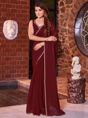 ANOUK Solid/Plain Daily Wear Satin Saree(Maroon)